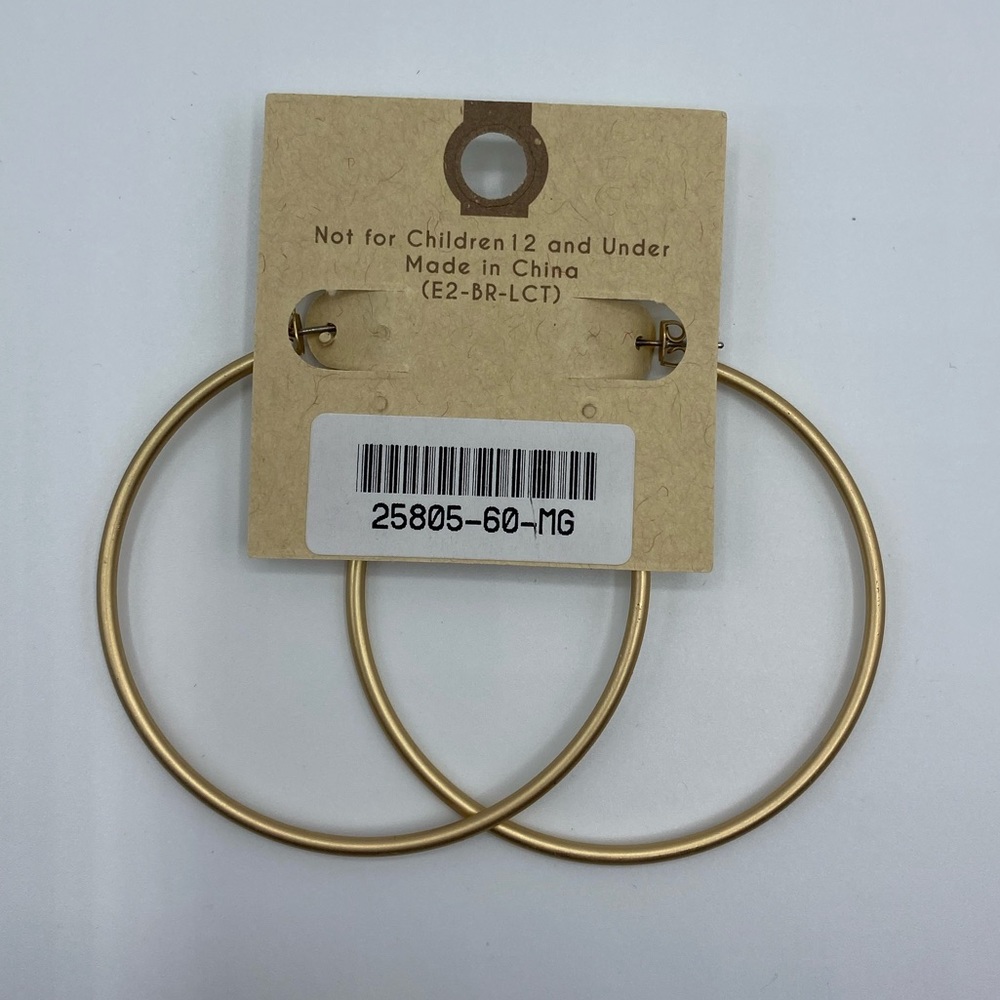 Hoop Earrings Matte Gold 2+ inches / 60mm - NEW - Picture 3 of 5